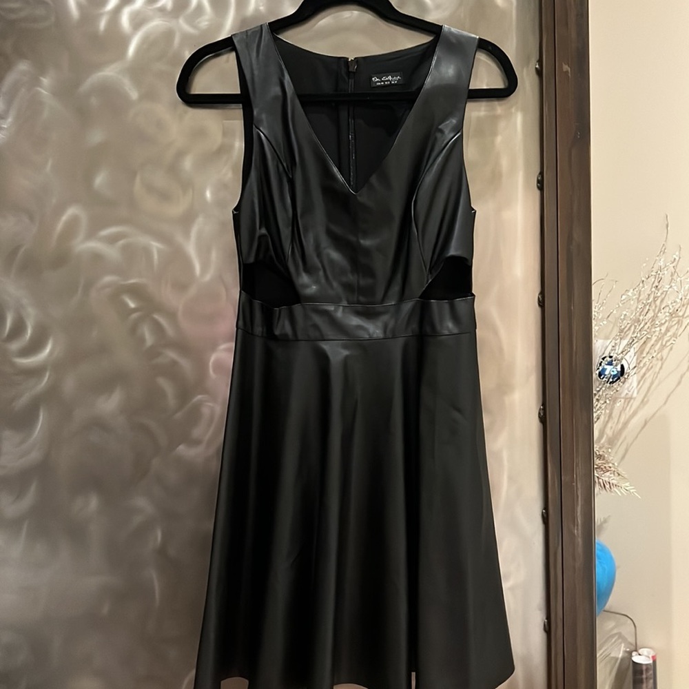 Miss Selfridge Black Cut Out Faux Leather Dress Sz US 8